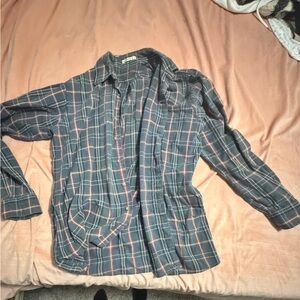100% Cotton Plaid Flannel Button Down Shirt – Blue Pink – M/L